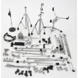 A selection of good useful drum kit hardware including assorted rack arms, rack multi clamps, rack