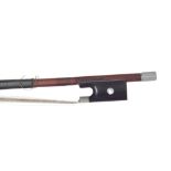French nickel mounted violin bow stamped A. Voirin Fils, the stick octagonal, the ebony frog