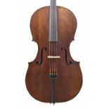 Interesting late 18th/early 19th century English violoncello, unlabelled, the two piece back of