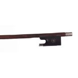 Good French silver mounted violin bow stamped Vtor Fetique á Paris, the stick octagonal, the frog