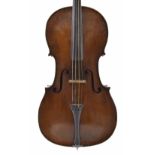 German violoncello circa 1880 labelled Jacobus Steiner..., the two piece back of medium curl with