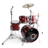 Yamaha Beech Custom five piece 'Fusion' drum kit, comprising a 20" bass drum (and associated kick
