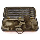 Good oak oblong double violin case by W.E. Hill & Sons of London, with plush lined fitted interior