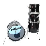 1980s Premier Black Shadow resonator four piece drum kit, comprising 22" kick drum, 16" floor tom,
