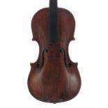 Interesting 18th century violin labelled Bartolomeus Calvarola fecit in Vico Curris Boldonze,