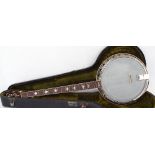 William Lange Langstile Deluxe plectrum banjo, with 11" skin and 27" scale, hard case