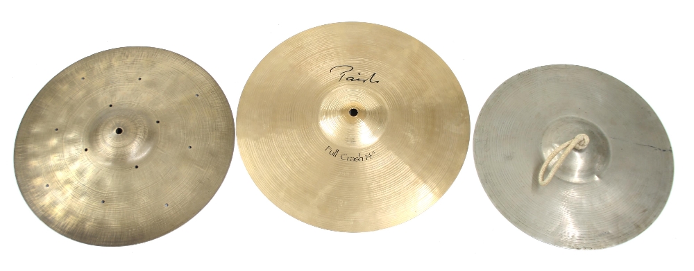 Paiste Signature 14" Full Crash cymbal; together with a Zildjian Constantinople 13" cymbal and a