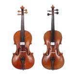 German three-quarter size violin circa 1910, 13", 33cm; also a Stradivari copy three-quarter size