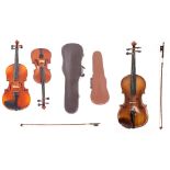 Contemporary viola outfit, bow, case; also a child's violin outfit, bow, case and a contemporary