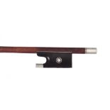 French silver mounted violin bow stamped E. Sartory a Paris, the stick round, the ebony frog