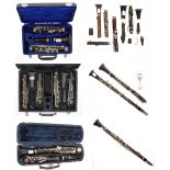 Ten various clarinets, all in need of repair/overhaul/attention stamped F. Arthur Uebel, Boosey &