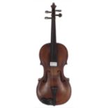 Interesting 19th century violin bearing a partly illegible label inscribed ...á Paris, 14 1/16",