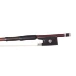 German silver mounted violin bow stamped K.V.D. Meer, the stick octagonal, the ebony frog inlaid