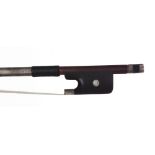 German silver mounted violoncello bow stamped A. Thoma, the stick octagonal, the ebony frog inlaid