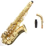 Gear4Music alto saxophone, gold lacquered, mouthpiece and crook, case