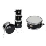 Arbiter Advanced Tuning five piece drum kit, piano black finish, comprising 20" kick drum, 16"