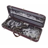 Good Jaeger oblong double violin case, with plush lined fitted interior, burgundy finish and outer