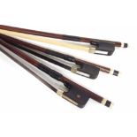 Three nickel mounted double bass bows (3)