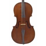 Early 20th century violoncello in need of restoration, 30 1/4", 76.50cm, with bow stamped