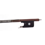 Silver mounted violoncello bow, unstamped, 71gm (without hair and button missing)