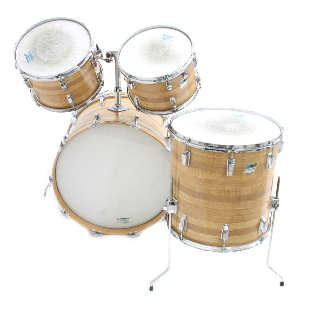 1976 Ludwig drum kit, blue and olive badge, butchers block finish, comprising 22" kick drum, 12" - Image 2 of 2