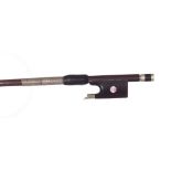 Nickel mounted iron wood bow, unstamped, the stick round, the ebony frog inlaid with pearl eyes