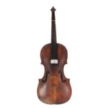 Interesting 19th century violin in need of restoration, unlabelled, 14 1/8", 35.90cm