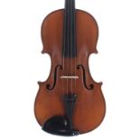 Early 20th century Mirecourt violin labelled Dulcis et Fortis, 14 1/6", 35.70cm