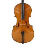 Good early 20th century German violoncello labelled 'Gustav Bernstein', the jointed back of