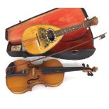Ferdinando Lapini Neapolitan bowl back mandolin, original case; together with a contemporary viola