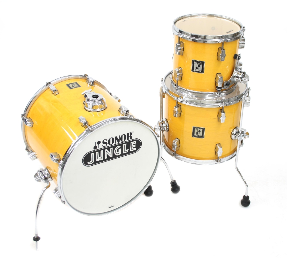 Sonor Jungle 4300 3 three piece drum kit, made in China, amber finish, comprising 16" kick drum, 13" - Image 2 of 3