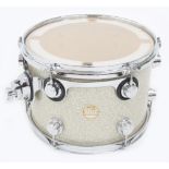 Drum Workshop Collectors Series 11" tom drum, silver sparkle finish, within a Racket gig bag