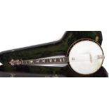 Weymann model 180 tenor banjo, made in USA, circa 1925, ser. no. 34354, with 10.5" skin and 22"