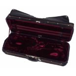 Good Gewa double oblong violin case, with burgundy plush lined interior and brown outer zipper