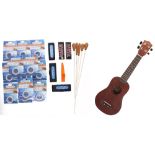 Woodstock ukulele, boxed; together with five harmonicas, a kazoo, five Maestro conductors batons and