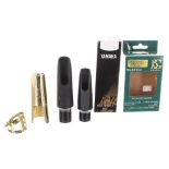 Yamaha 5C baritone sax mouthpiece, Yamaha 6C tenor saxophone mouthpiece, boxed and a band G gold