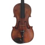 19th century violin bearing the Hill no. K 911 on the end of the finger board, unlabelled, 14 1/16",
