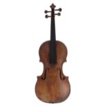 Interesting 19th century violin signed Josef Knitl in Mittenwald to the inner back and inner bass