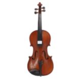 Early 20th century three-quarter size violin labelled H. Denis..., 13 5/16", 33.80cm