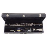 Alto ebonite clarinet by and inscribed King, one piece, to low Eb, with Vandoren five RV mouthpiece,