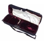 Good Gewa oblong violin case, with plush lined burgundy interior and blue outer zipper cover