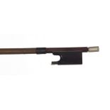 Interesting 19th century nickel mounted violin bow, 51gm (without hair)