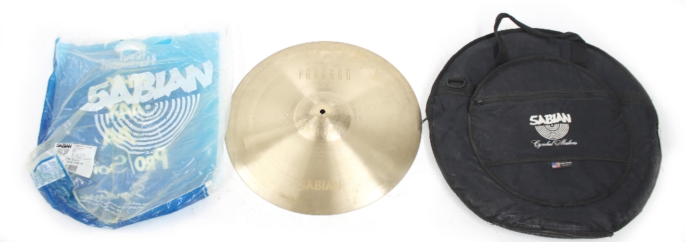 Sabian Paragon 20" crash cymbal, within a Sabian gig bag