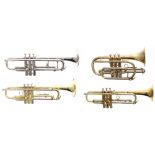 Three various trumpets by Boosey & Hawkes 600, Yamaha 2320E and another unnamed; also a Besson 600