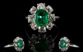 18ct White Gold Diamond & Emerald Cluste