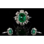 18ct White Gold Diamond & Emerald Cluste