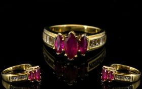 Ruby Marquise and White Topaz Ring, a 1c