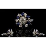 18ct White Gold Diamond & Sapphire Clust