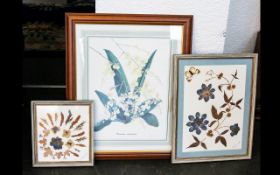 Three Framed Prints And Floral Collages