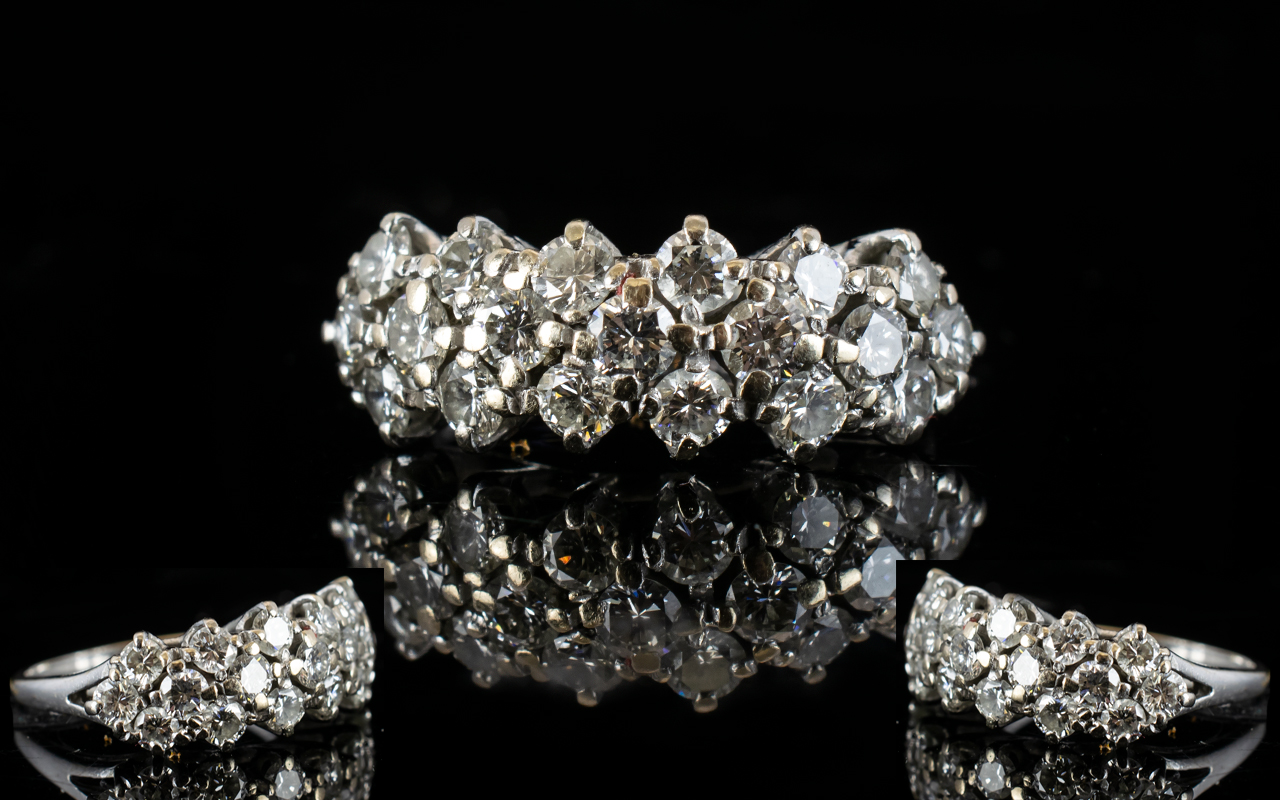 White Gold Diamond Cluster Ring Set with